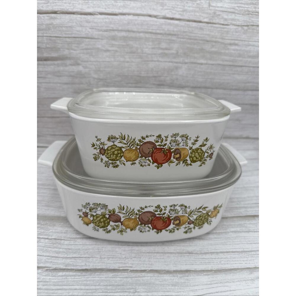 Vintage Set Corning Ware Spice Of Life La Marjolaine A-1-B & A-2-B With Lids MCM